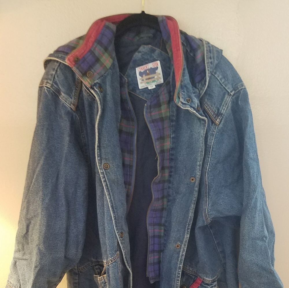 Denim coat with hood